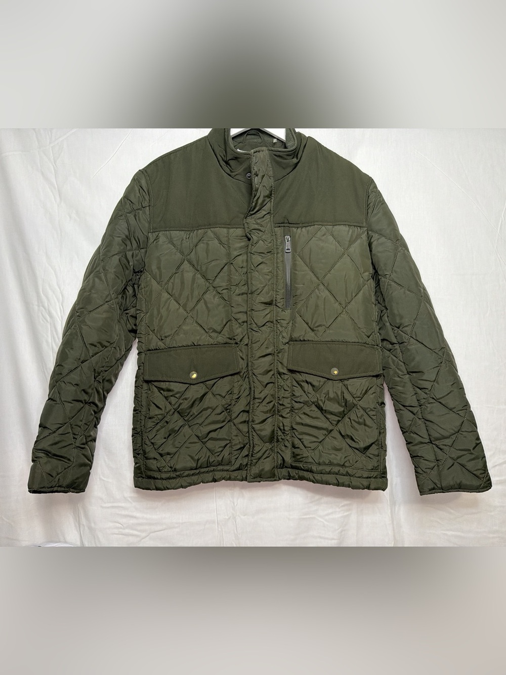 Cole Haan Men’s Green Quilted Full Zip Jacket Stand-Up Collar Size L/G